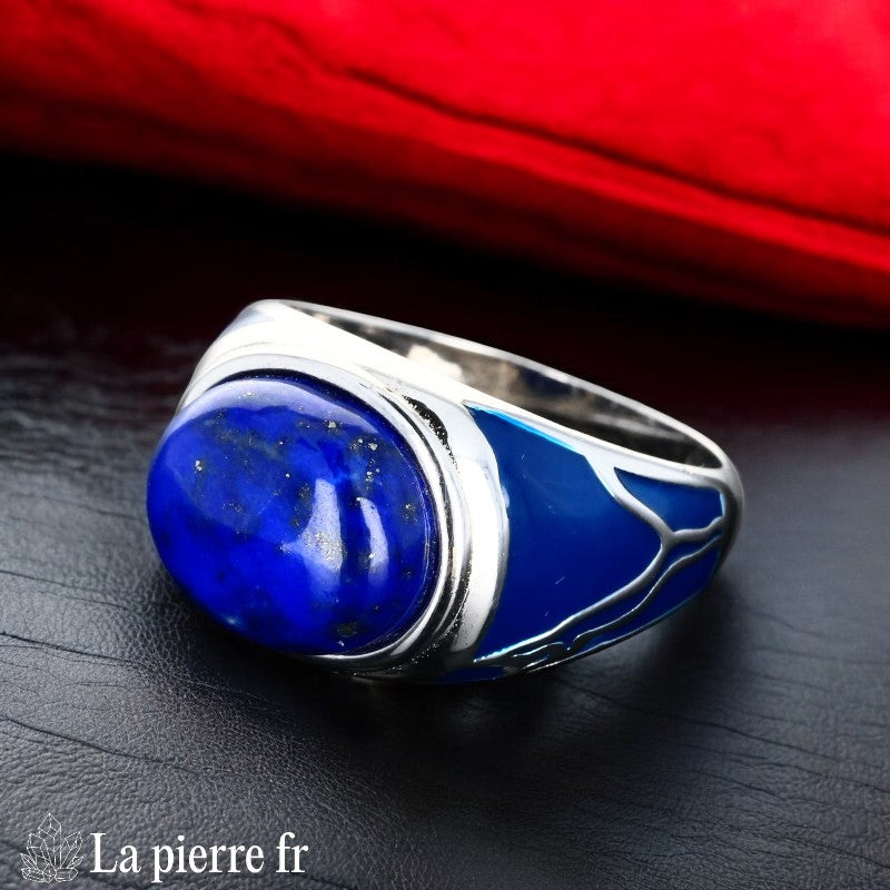 Chevalière Lapis-lazuli Émail Bohème (Héritage Bohème) avec grand cabochon ovale 10x12mm.