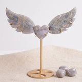 Cœur Ailé en Labradorite sur Socle Doré, 17 à 19 cm