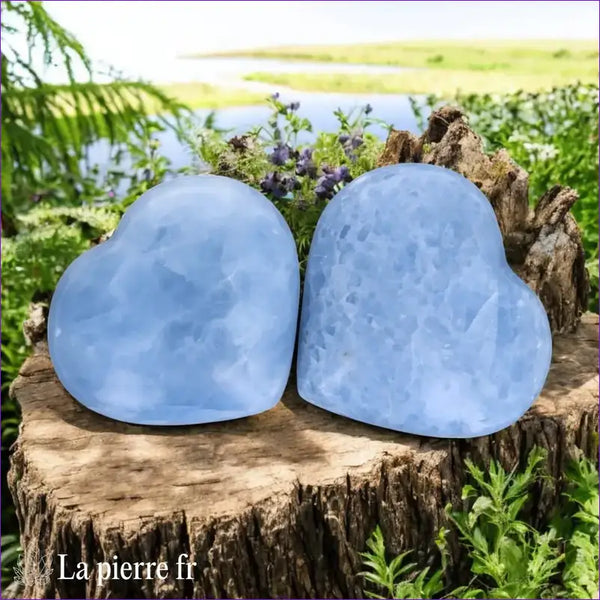 Cœur en Calcite Bleue taillé à la main, pierre naturelle bleue aux nuances apaisantes, idéale pour la méditation et la lithothérapie.