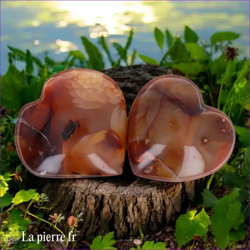 Cœur en Cornaline taillé à la main, pierre naturelle aux teintes chaudes d'orange et rouge, idéale pour la lithothérapie et la méditation.