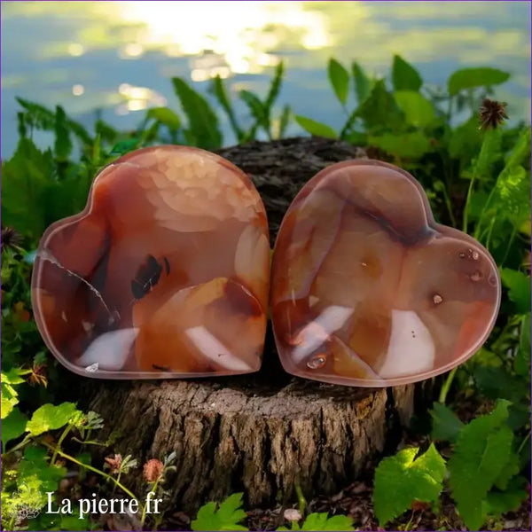 Cœur en Cornaline taillé à la main, pierre naturelle aux teintes chaudes d'orange et rouge, idéale pour la lithothérapie et la méditation.