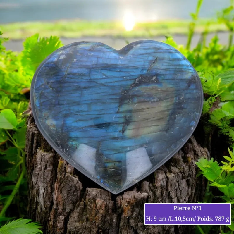 Cœur en Labradorite taillé, pierre naturelle aux reflets irisés pour lithothérapie