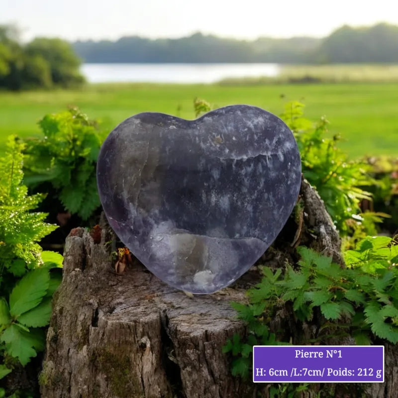 Cœur en Lépidolite taillé, pierre naturelle violette lavande pour lithothérapie