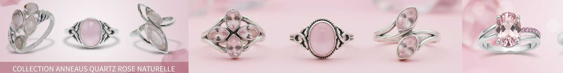 collection de bague en quartz rose véritable en argent 925 pour femme