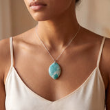 Collier Amazonite Femme, Pendentif Pierre Plate Forme Libre, Chaîne ou Cordon