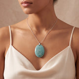 Pendentif Ovale en Amazonite, Pierre Plate pour Homme ou Femme, Chaîne ou Cordon