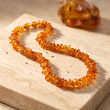Collier Ras de Cou en Ambre Baroque de la Baltique, Miel Orangé 45 cm