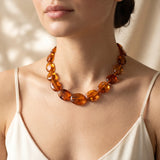 Collier Ras de Cou en Ambre Cognac de la Baltique, Perles Galets 45 cm