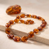 Collier Ras de Cou en Ambre Cognac de la Baltique, Perles Galets 45 cm