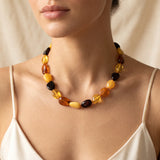 Collier en Ambre de la Baltique Multicolore, Grosses Perles Olives 45 cm