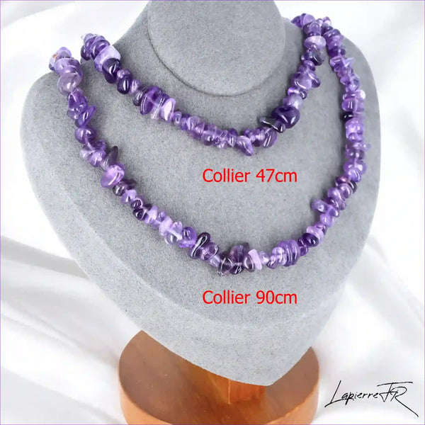 Élégant Collier Améthyste (Élixir Violet) avec pierres baroques naturelles, création La Pierre Fr.