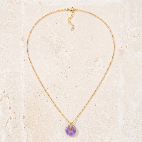 Collier améthyste sur chaîne dorée en acier inoxydable, longueur 48 à 53 cm