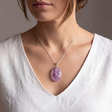 Pendentif Ovale en Améthyste Véritable, Pierre Plate Violette, Chaîne ou Cordon