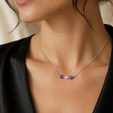 Collier Améthyste et Quartz Rose TRINA®, Trois Perles sur Chaîne Argentée