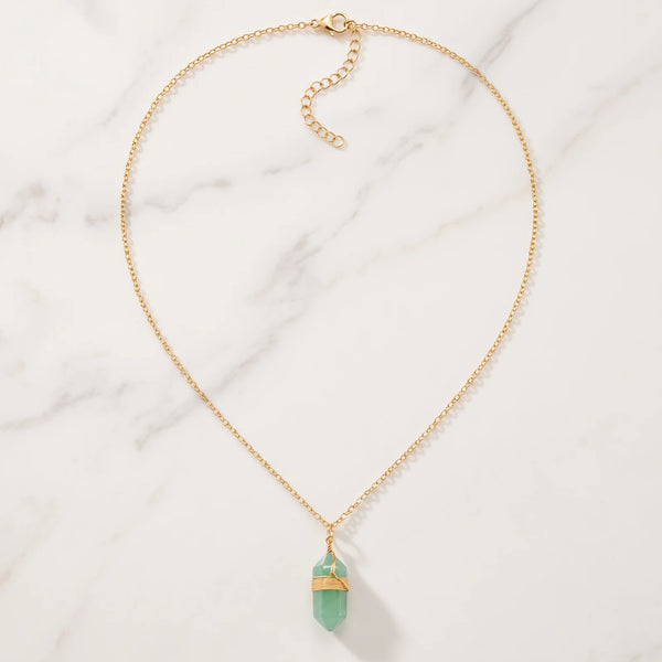 Collier aventurine sur chaîne fine en acier doré, longueur 38 à 43 cm