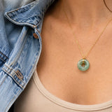 Collier Aventurine Verte, Pendentif Donut sur Chaîne Dorée Femme