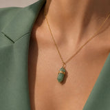 Collier Pierre Verte en Aventurine, Pointe sur Chaîne Dorée