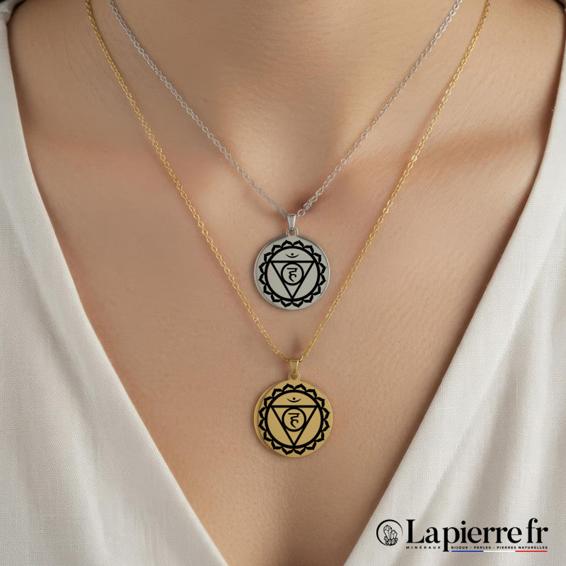 Collier Chakra Gorge Vishuddha acier inoxydable doré et argenté sans pierre pour femme ou homme