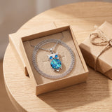 Collier Pendentif Chouette en Nacre Naturelle Bleue