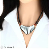 Collier Cléopâtre : perles Hématite (protection, ancrage) et Cornaline (vitalité). Bijou fait main.