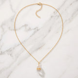 Collier Cristal de Roche Femme, Pointe Transparente Dorée