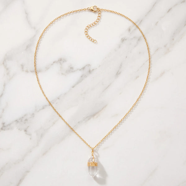 Collier cristal de roche femme sur chaîne en acier doré de 38 à 43 cm