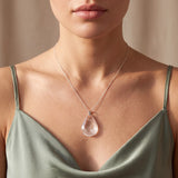 Pendentif Goutte Plate en Cristal de Roche, Pierre Transparente, Chaîne ou Cordon