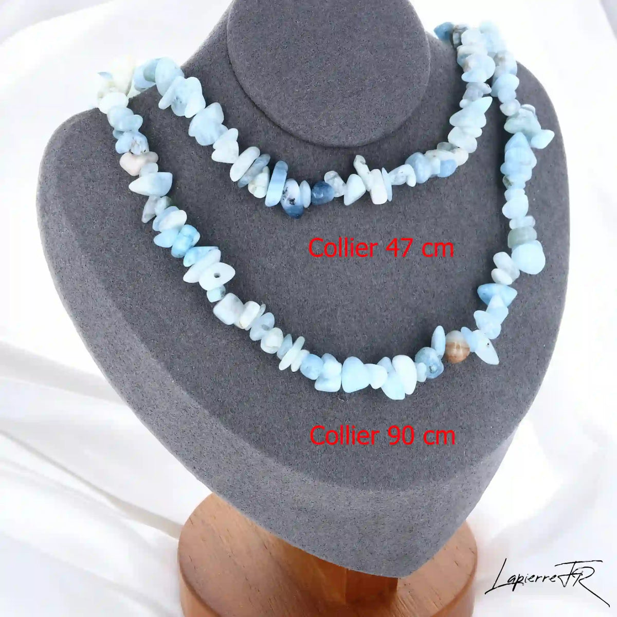 Collier femme (Écume Sereine) en Aigue-Marine baroque, bijou de sérénité et de communication.