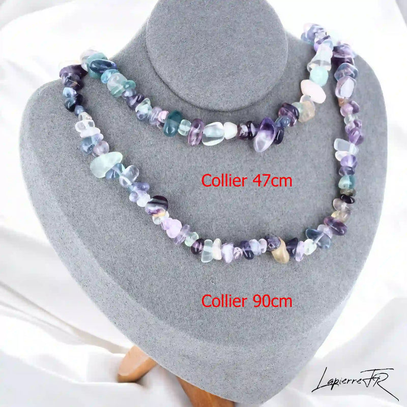 Collier femme (Clarté Arc-en-ciel) en Fluorite baroque, bijou de clarté mentale et d'équilibre.