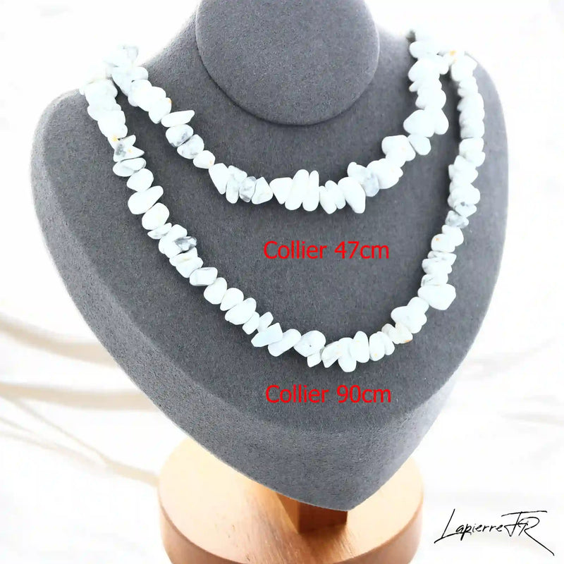 Collier femme (Sérénité Marmoréenne) en Howlite Blanche baroque, bijou de patience et de calme.