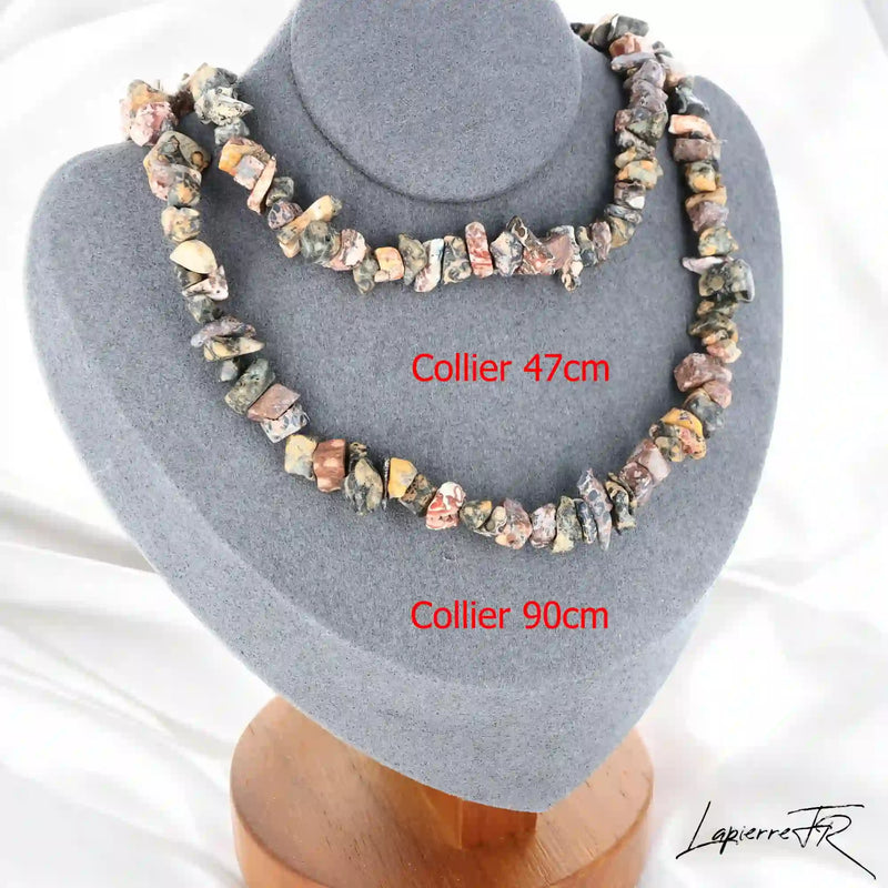 Collier Jaspe Léopard Baroque Tacheté (Instinct Sauvage) avec pépites naturelles aux motifs uniques.