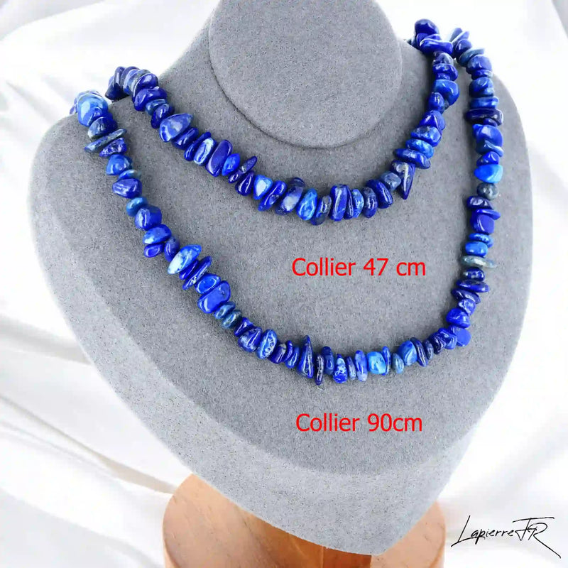 Collier ras de cou 42cm et sautoir 90cm en Lapis Lazuli Extra (Firmament Étoilé).