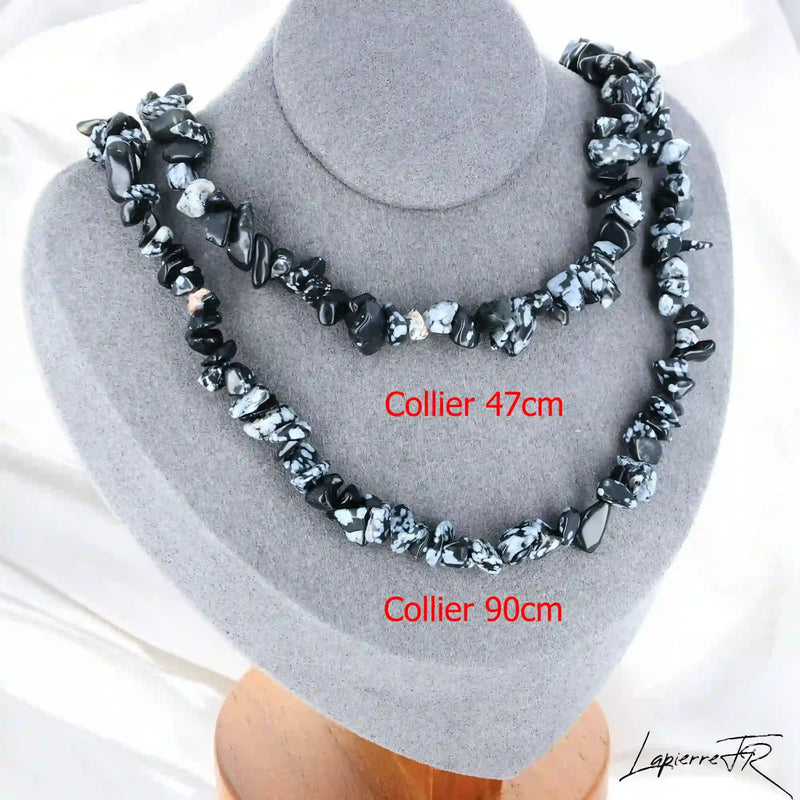 Collier femme (Pureté Hivernale) en Obsidienne Neige baroque, bijou de calme et d'équilibre.