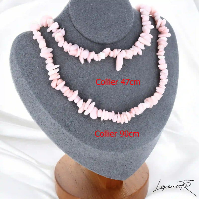 Collier femme (Murmure d'Espoir) en Opale Rose baroque, bijou d'espoir et de guérison émotionnelle.