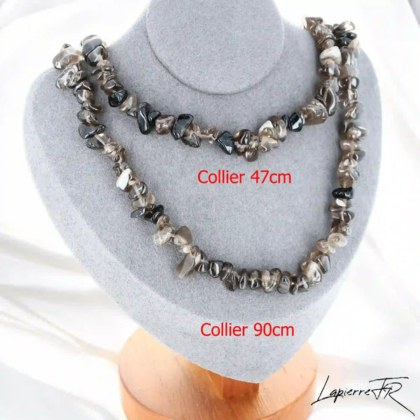 Collier femme (Ancrage Terrestre) en Quartz Fumé baroque, bijou d'ancrage et de protection.
