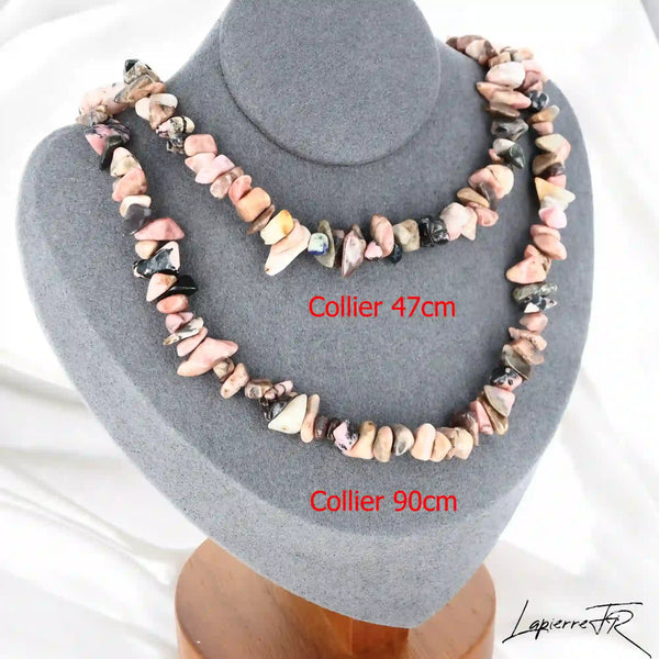 Collier femme (Cœur Apaisé) en Rhodonite baroque, bijou de guérison émotionnelle et d'amour.