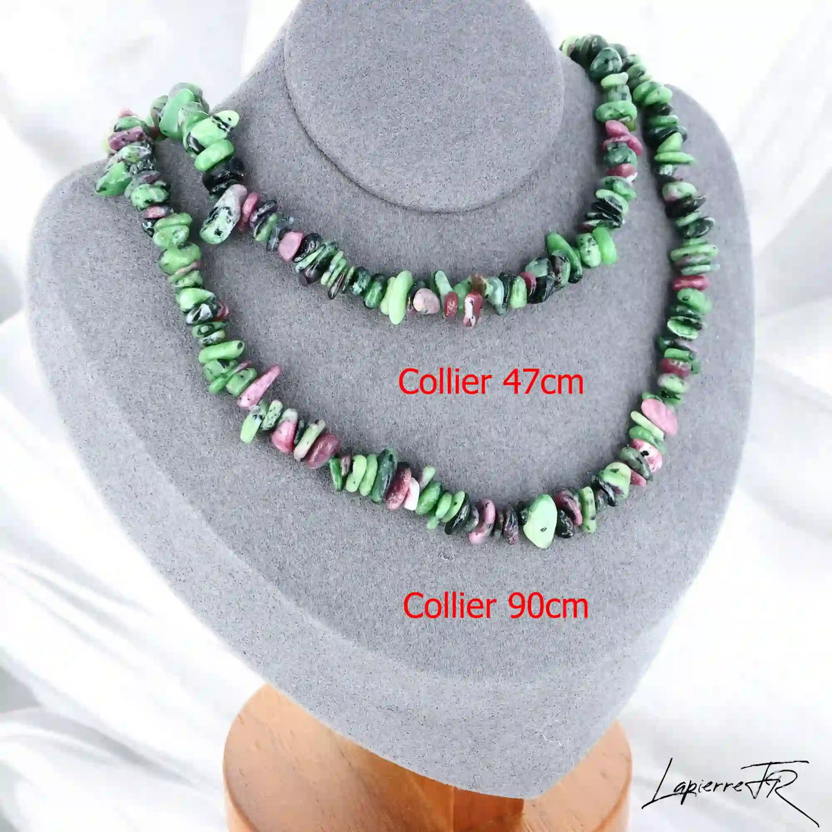 Collier femme (Harmonie Vitale) en Rubis Zoïsite baroque, bijou de joie et de conscience.