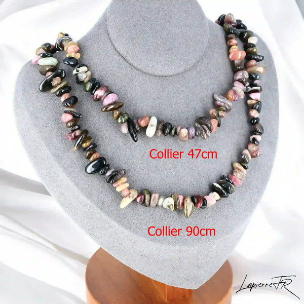 Collier femme (Arc-en-Ciel de Joie) en Tourmaline multicolore baroque, bijou de joie et de guérison.