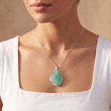 Pendentif Pierre Fluorine Verte, Goutte Plate Translucide, Chaîne ou Cordon