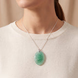 Pendentif Ovale en Fluorite Verte, Collier Pierre Plate Homme ou Femme