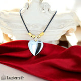 Collier Grand Cœur en Hématite sur Cordon