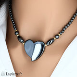 Collier Cœur Stylisé en Hématite