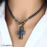 Collier Croix de Vie (Ankh) en Hématite