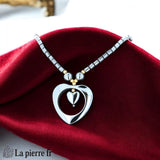 Collier Pendentif Double Cœur en Hématite