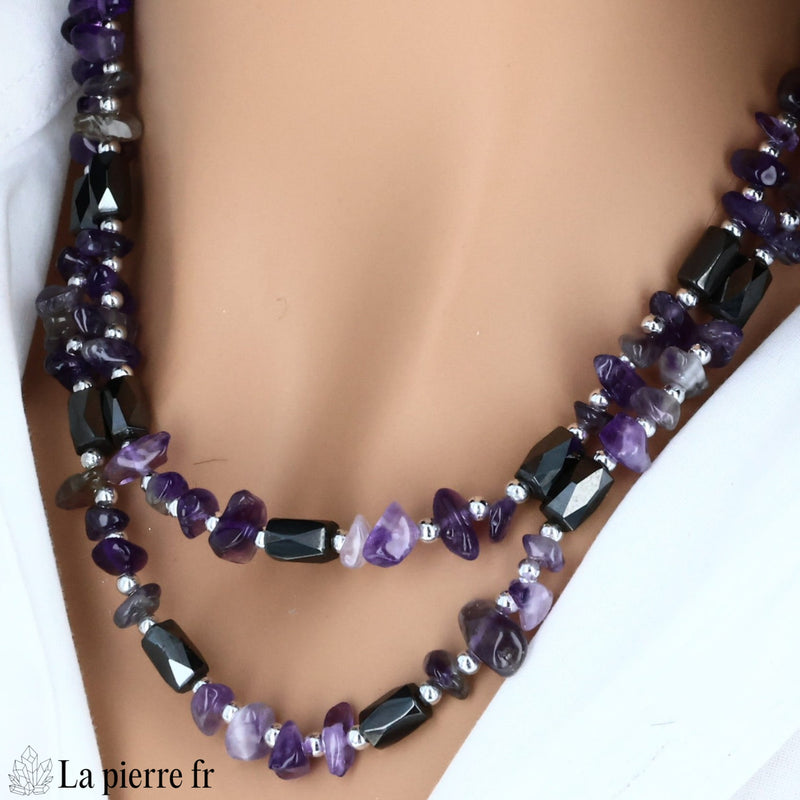 Collier Magnétique 3-en-1 en Hématite et Améthyste (90 cm)