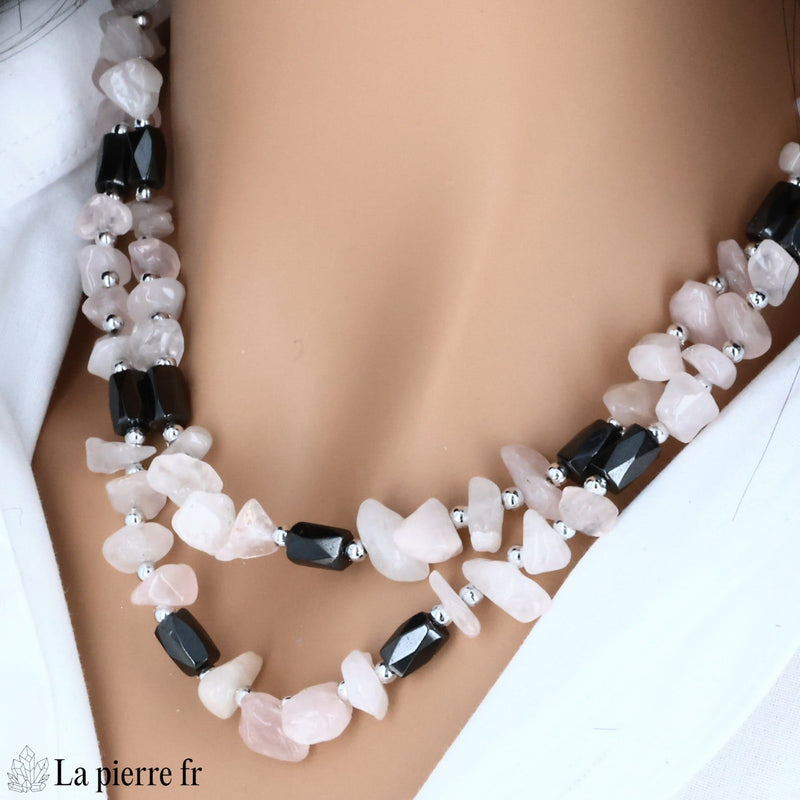 Collier Magnétique 3-en-1 en Hématite et Quartz Rose (90 cm)