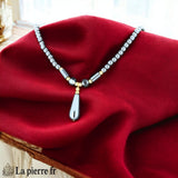 Collier Pendentif Goutte Pampille en Hématite