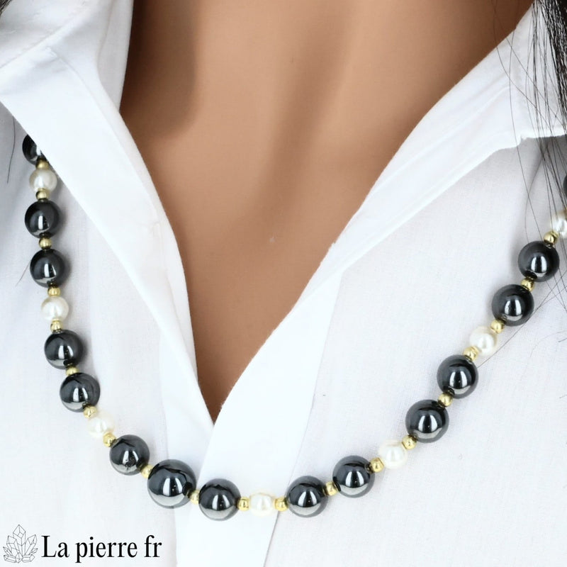 Collier en Hématite et Perles Nacrées
