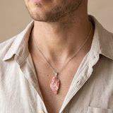 Pendentif Pierre Brute en Rhodochrosite Rose d'Argentine, Chaîne ou Cordon au Choix