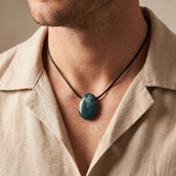 Pendentif Homme Pierre Naturelle en Agate Indienne Percée, Cordon